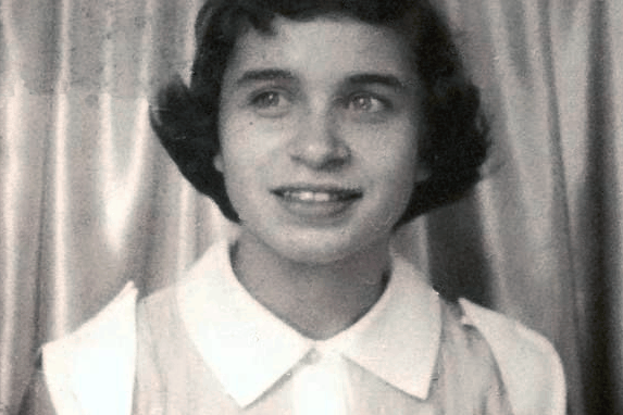 Dena as a young woman — black-and-white portrait